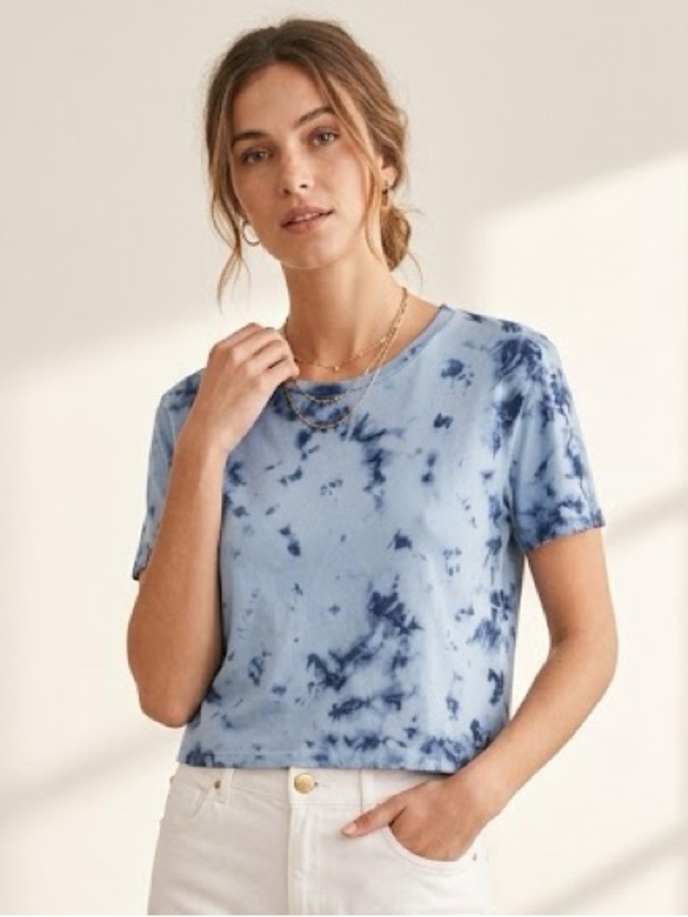 Nordstrom BP Tonal Blue (Light Blue & Navy) Tie Dye Cropped Cotton T-Shirt